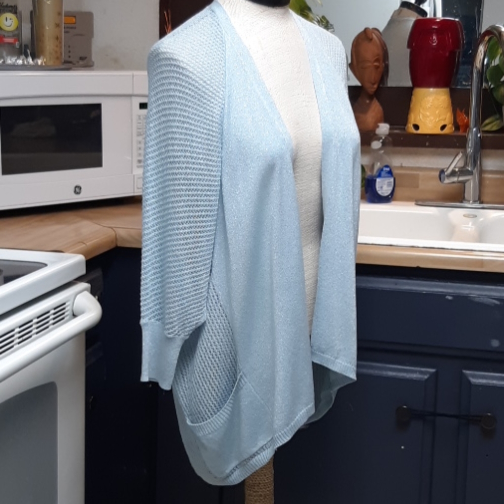 CHICO'S Knit Plus Size 1 Cardigan Sweater Easy Wear Soft Blue Long Sleeve B26